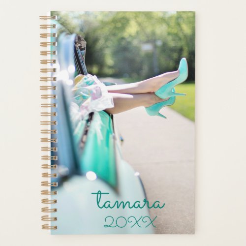 Modern Vintage Car Mint Green High Heels Retro Planner