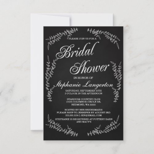 Modern Vintage Chalk Art Bridal Shower Invitation