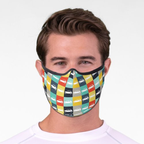 Modern Vintage Checkerboard Mini Cooper Premium Face Mask