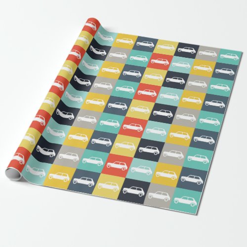 Modern Vintage Checkerboard Mini Cooper Wrapping Paper