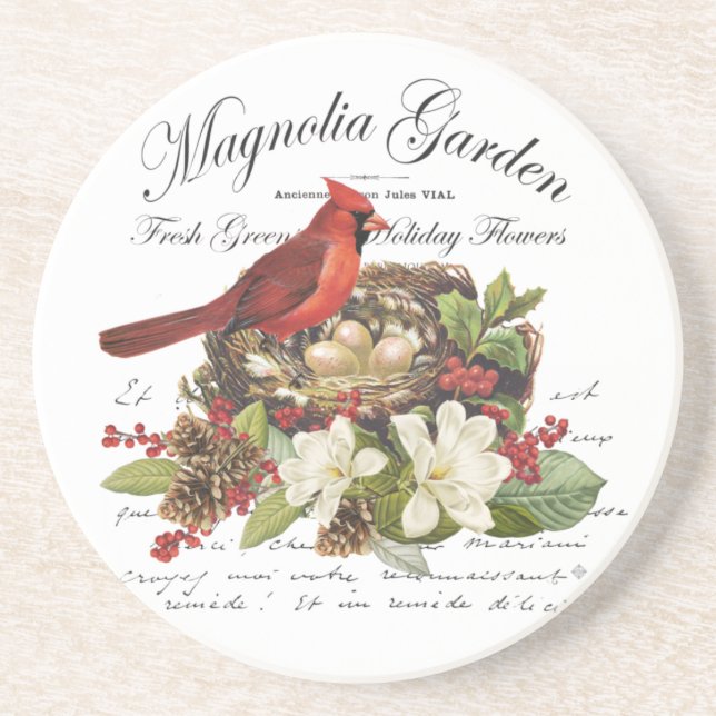 Modern Vintage Christmas Cardinal Coaster (Front)