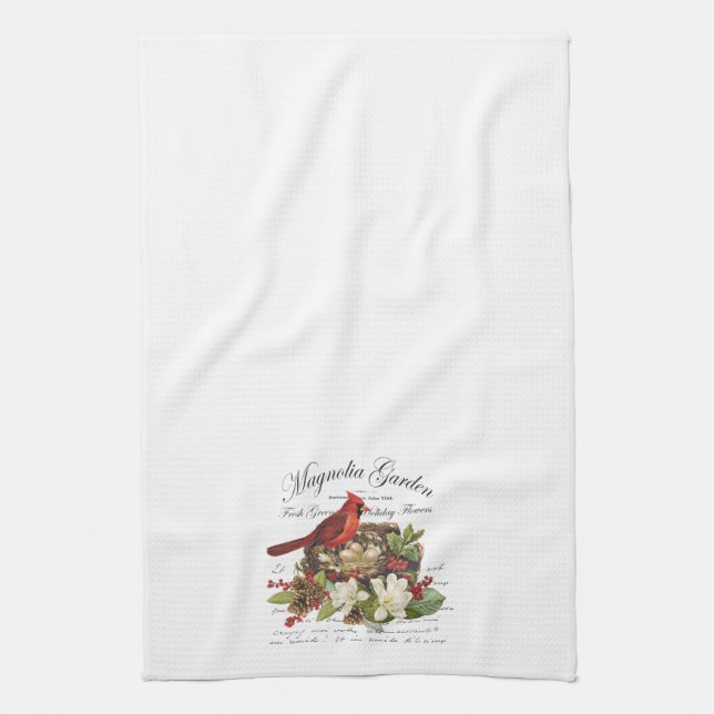 Modern Vintage Christmas Cardinal Kitchen Towel (Vertical)