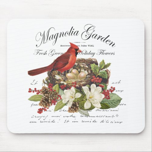 Modern Vintage Christmas Cardinal Mouse Pad