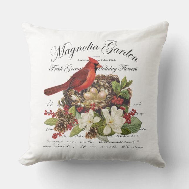 Modern Vintage Christmas Cardinal Throw Pillow (Front)
