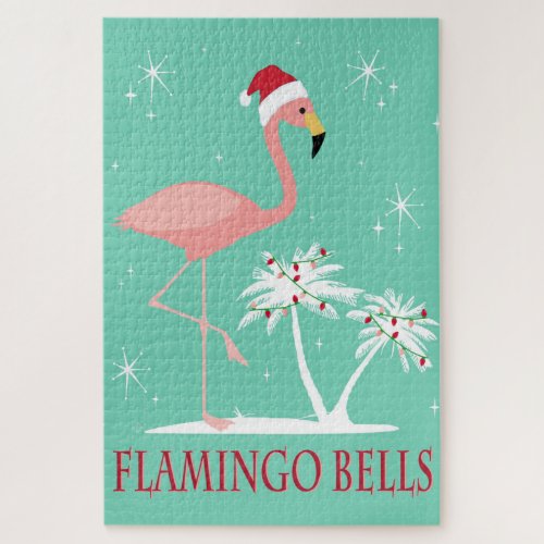 MODERN VINTAGE CHRISTMAS FLAMINGO JIGSAW PUZZLE