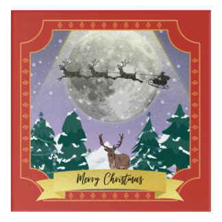 Modern Vintage Christmas Night with Santa Reindeer Acrylic Print