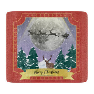 Modern Vintage Christmas Night with Santa Reindeer Cutting Board