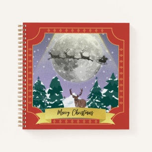 Modern Vintage Christmas Night with Santa Reindeer Notebook