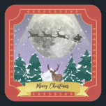 Modern Vintage Christmas Night with Santa Reindeer Square Sticker<br><div class="desc">Modern Vintage Christmas Night with Santa Reindeer Sleigh Classic Elegant design.</div>