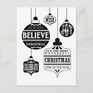 modern vintage Christmas ornaments Holiday Postcard