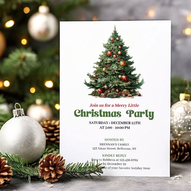 Modern Vintage Christmas Tree Party Card (Modern Vintage Christmas Angel Party Card)