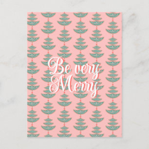 Modern vintage Christmas tree pattern on peach Holiday Postcard