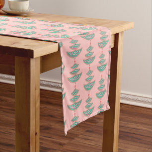 Modern vintage Christmas tree pattern on peach Short Table Runner