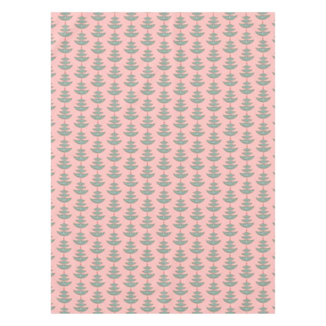 Modern vintage Christmas tree pattern on peach Tablecloth (Front)