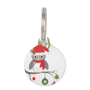 modern vintage christmas woodland owl pet name tag