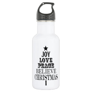 modern vintage christmas word tree water bottle