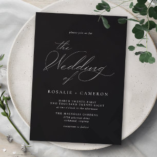 Modern Vintage Classic Script Moody Black Wedding Invitation