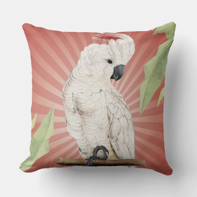 modern vintage cockatoo throw pillow (Front)