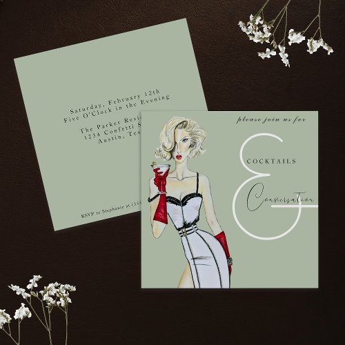 Modern Vintage Cocktails and Conversation Party  Invitation