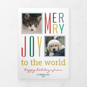 Modern Vintage Colors Christmas Multi Photo Tri-Fold Holiday Card