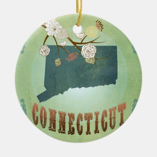 Modern Vintage Connecticut State Map  Sage Green Ceramic Ornament