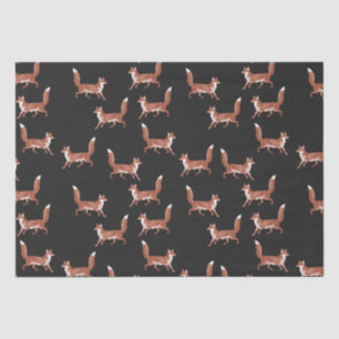 Modern Vintage Cute Red Fox Pattern on Black Tissue Paper