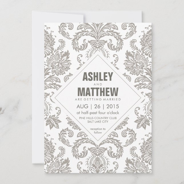 Modern Vintage Damask Wedding Invitation Template (Front)