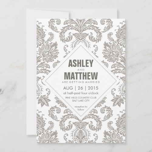 Modern Vintage Damask Wedding Invitation Template 5" X 7" Invitation Card