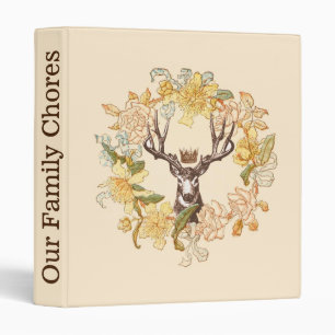 Modern Vintage Deer Rustic Pink Flower Wreath 3 Ring Binder