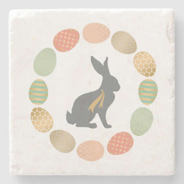 Modern vintage Easter bunny and eggs Stone Coaster (Front)