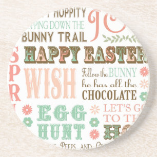 Modern Vintage Easter typography word collage Drink Coaster