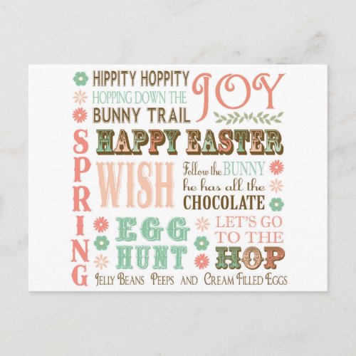 Modern Vintage Easter typography word collage Holiday Postcard