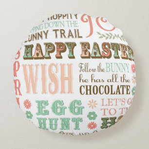 Modern Vintage Easter typography word collage Round Pillow