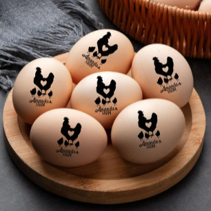 Modern Vintage Egg Dealer Name Black Egg Rubber Stamp