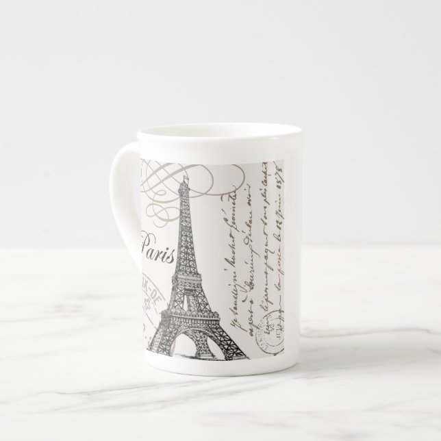 modern vintage Eiffel Tower Bone China Mug (Front Left)