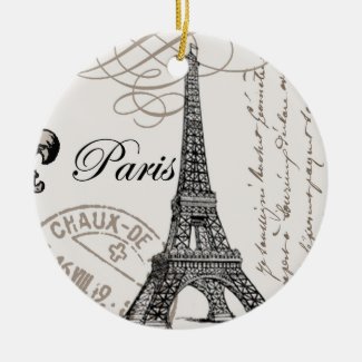 modern vintage Eiffel Tower Ceramic Ornament