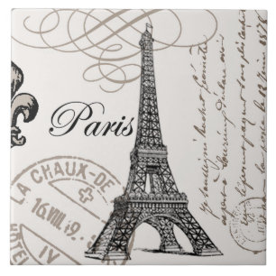 modern vintage Eiffel Tower Ceramic Tile