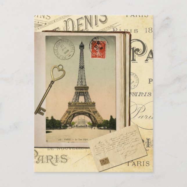 Modern Vintage Eiffel Tower collage art  Postcard (Front)