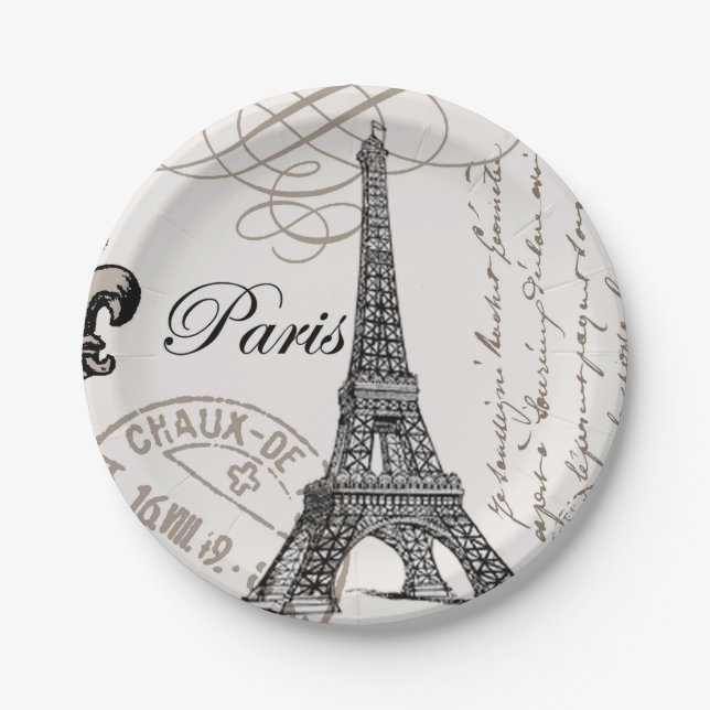 modern vintage Eiffel Tower Paper Plates (Front)