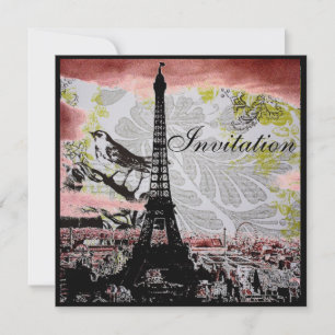 modern vintage eiffel tower paris bridal shower invitation