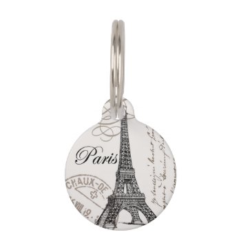 Modern Vintage Eiffel Tower Pet Id Tag by GIFTSBYHEATHERMYERS at Zazzle