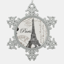 modern vintage Eiffel Tower Snowflake Pewter Christmas Ornament