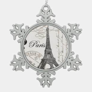 modern vintage Eiffel Tower Snowflake Pewter Christmas Ornament