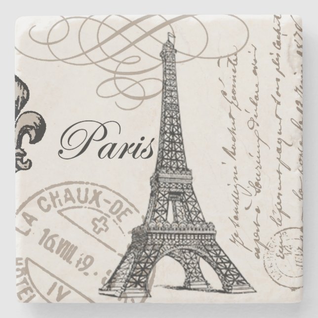 modern vintage Eiffel Tower Stone Coaster (Front)