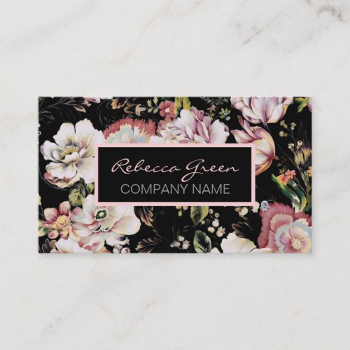 Modern Vintage Elegant bohemian black floral Business Card