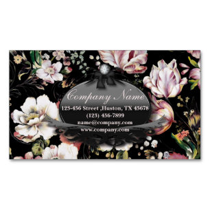 Modern Vintage Elegant bohemian black floral Business Card Magnet