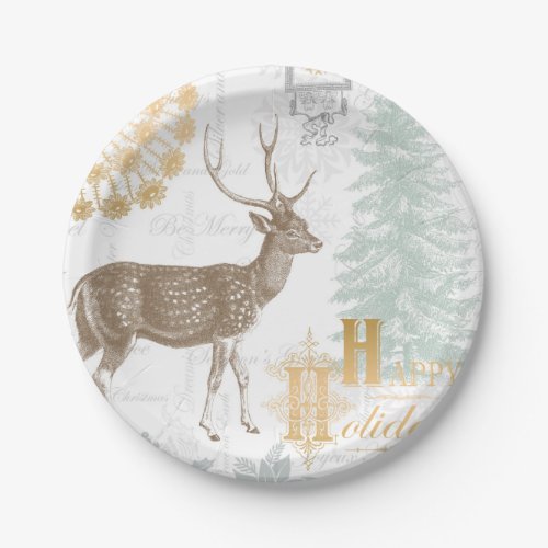 Modern Vintage Elegant winter woodland deer Paper Plates