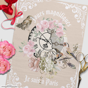 Modern vintage Ephemeral Filigree Floral Neutral Tissue Paper