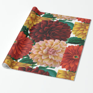 Modern vintage fall dahlias wrapping paper