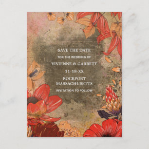 Modern Vintage Fall Floral Save the Date Announcement Postcard